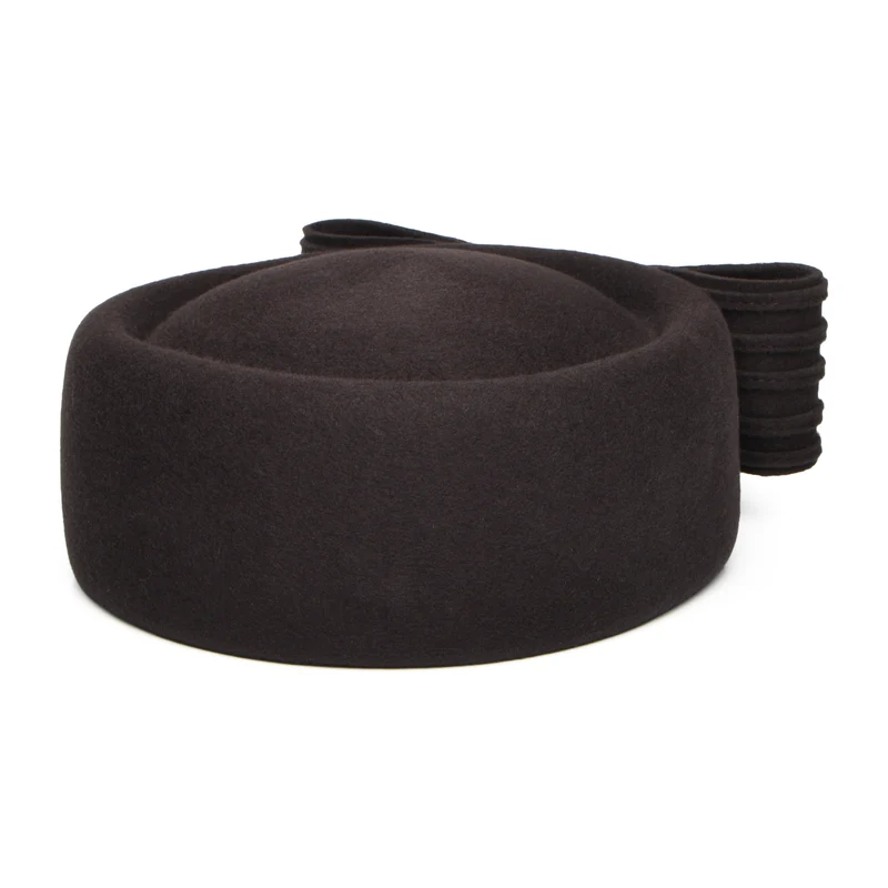 Whiteley Jackie O Loop Bow Pillbox-Hut aus Wolle - Schokolade