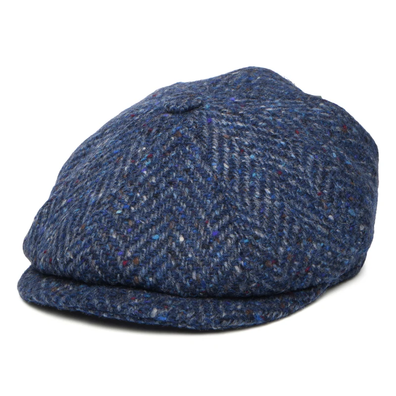 City Sport Deep Fit Donegal Tweed Ballonmütze mit Fischgrätmuster - Blau