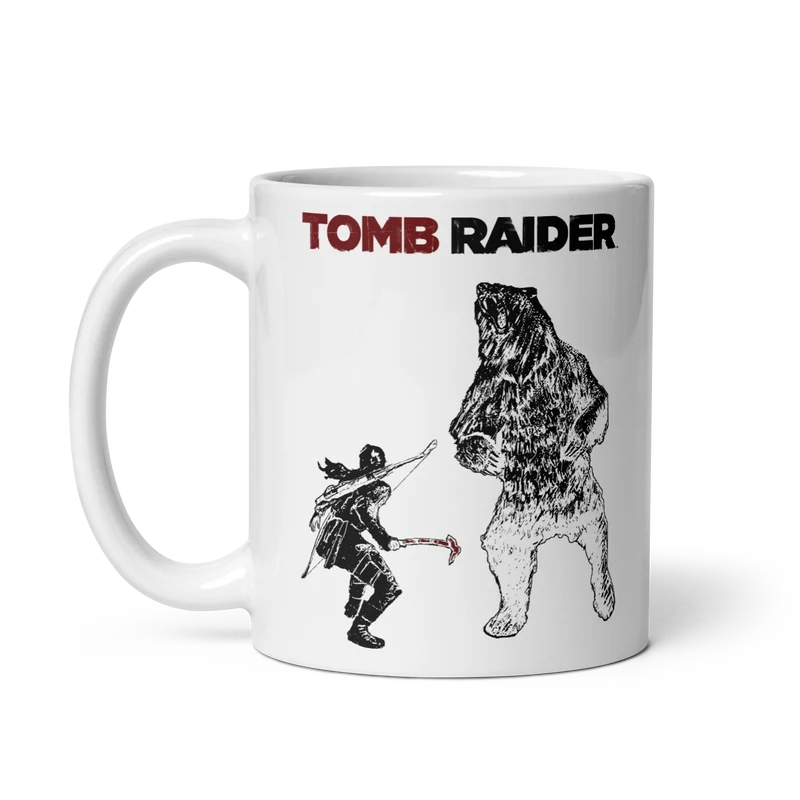 Tomb Raider Lara vs Bear Coffee Mug - White