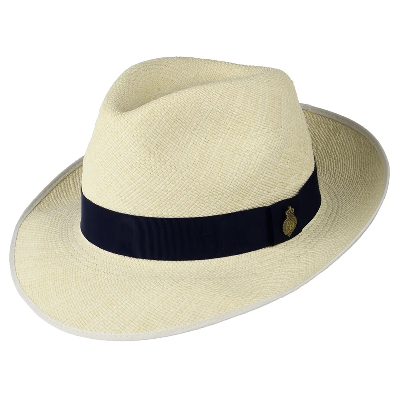 Christys Classic Preset Panama Fedora Hut mit schwarzem Hutband - Semi-Gebleicht