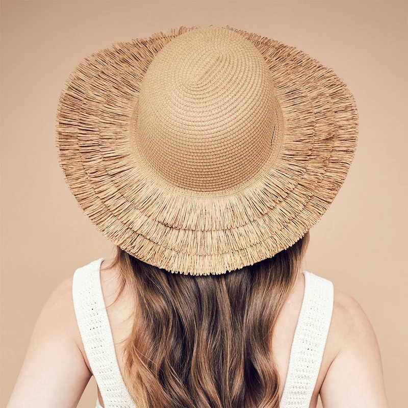 Seeberger Fringe Sonnenhut aus Toyo Stroh - Hellbraun