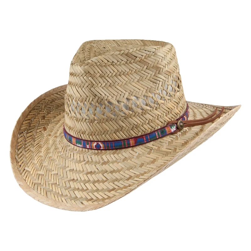 Dorfman Pacific Outback Hut aus Binsenstroh mit bedrucktem Band - Natur