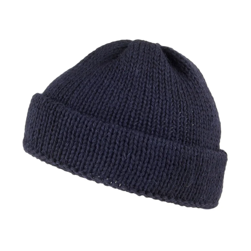 Highland 2000 Short Fishermans Beanie Mütze aus Englischer Wolle - Marineblau