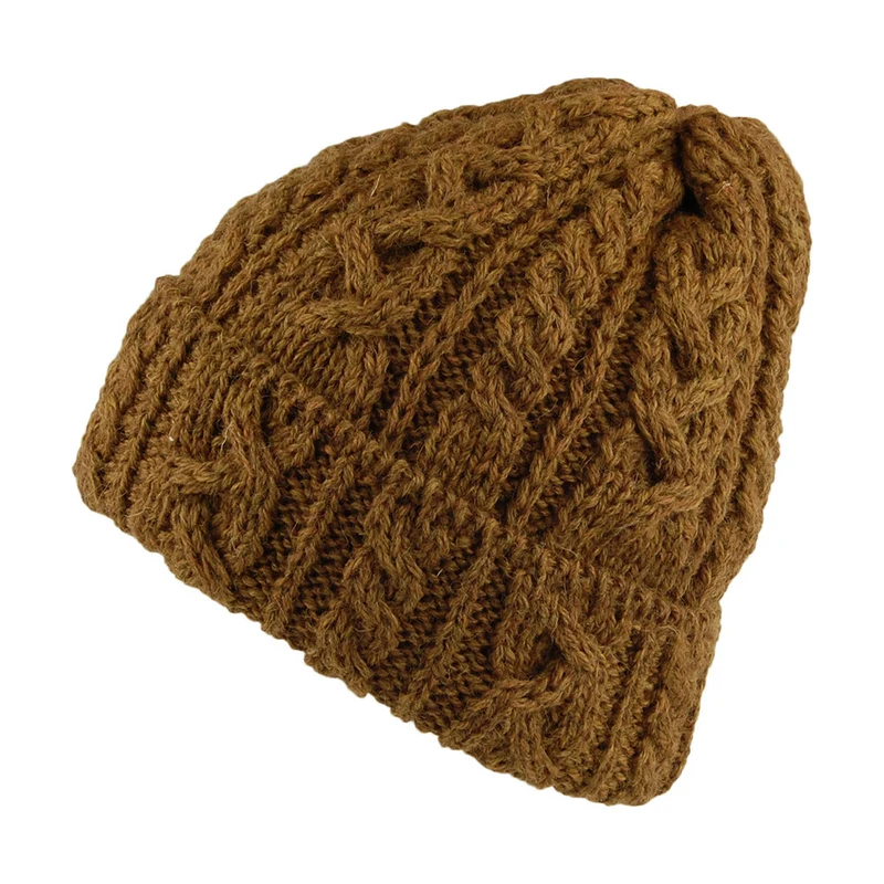Highland 2000 Kabelstrick Beanie Mütze mit Umschlag - Toffee