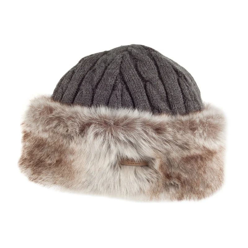 Barts Beanie Mütze Cable aus Kunstfell - Anthrazit-Hellbraun