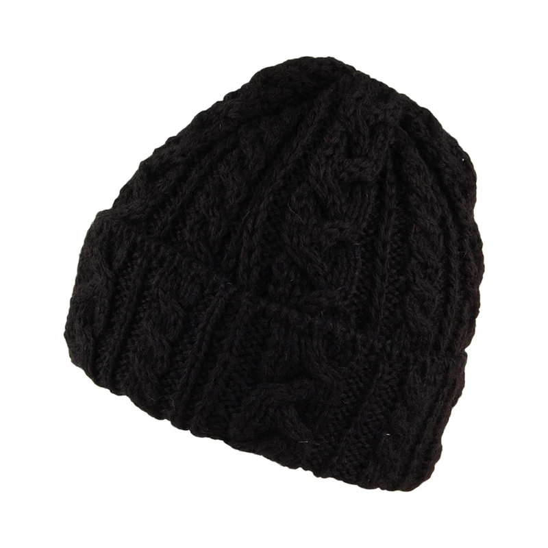 Highland 2000 Kabelstrick Beanie Mütze mit Umschlag - Schwarz