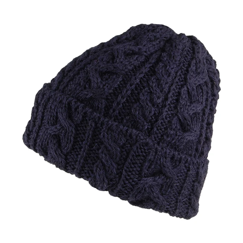 Highland 2000 Kabelstrick Beanie Mütze mit Umschlag - Marineblau