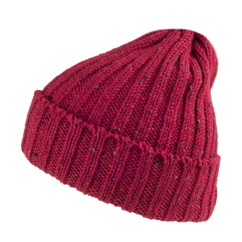 Highland 2000 Kilcarra Beanie Mütze mit Umschlag aus Wolle - Burgunderrot