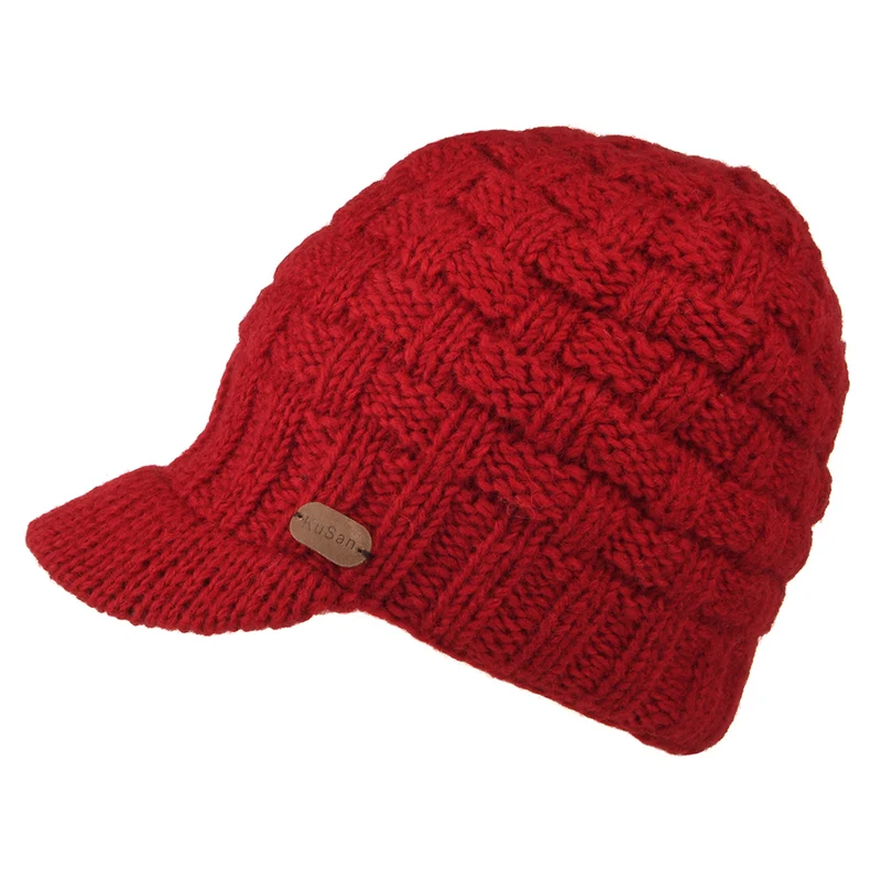 Kusan Korbmuster Beanie Mütze mit Visier - Rot