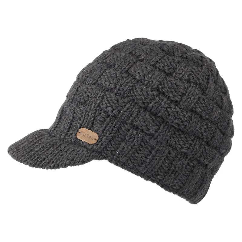 Kusan Korbmuster Beanie Mütze mit Visier - Anthrazit