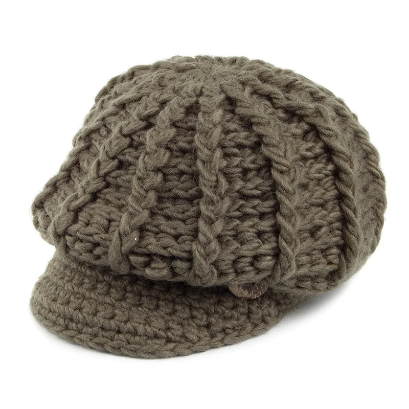 Scala Handgestrickte Beanie Mütze mit einer Spitze - Oliv