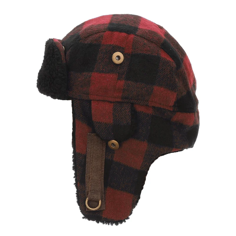 Dorfman Pacific Arctic Buffalo Fliegermütze mit Schottenkaro - Rot