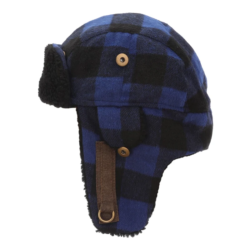 Dorfman Pacific Arctic Buffalo Fliegermütze mit Schottenkaro - Blau