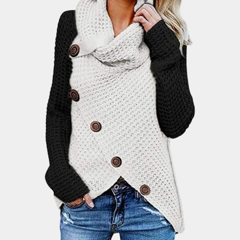 Trendiger Damensweater mit einzigartigem asymmetrischem Knopfdetail - Faye Herbstedition