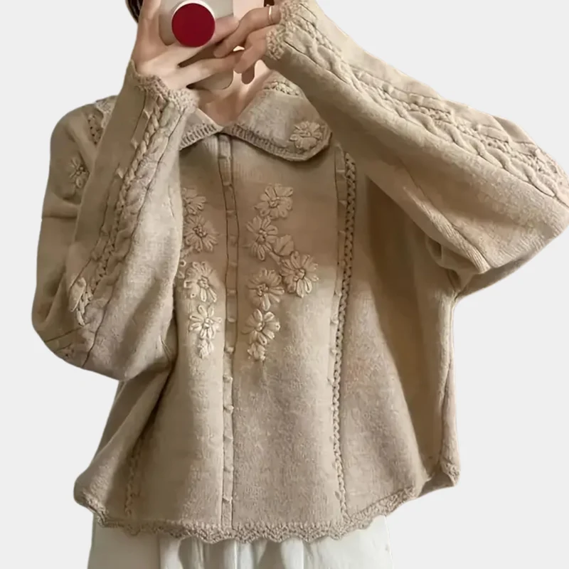 Herbstlicher Strickblumenpullover für Damen - Emma