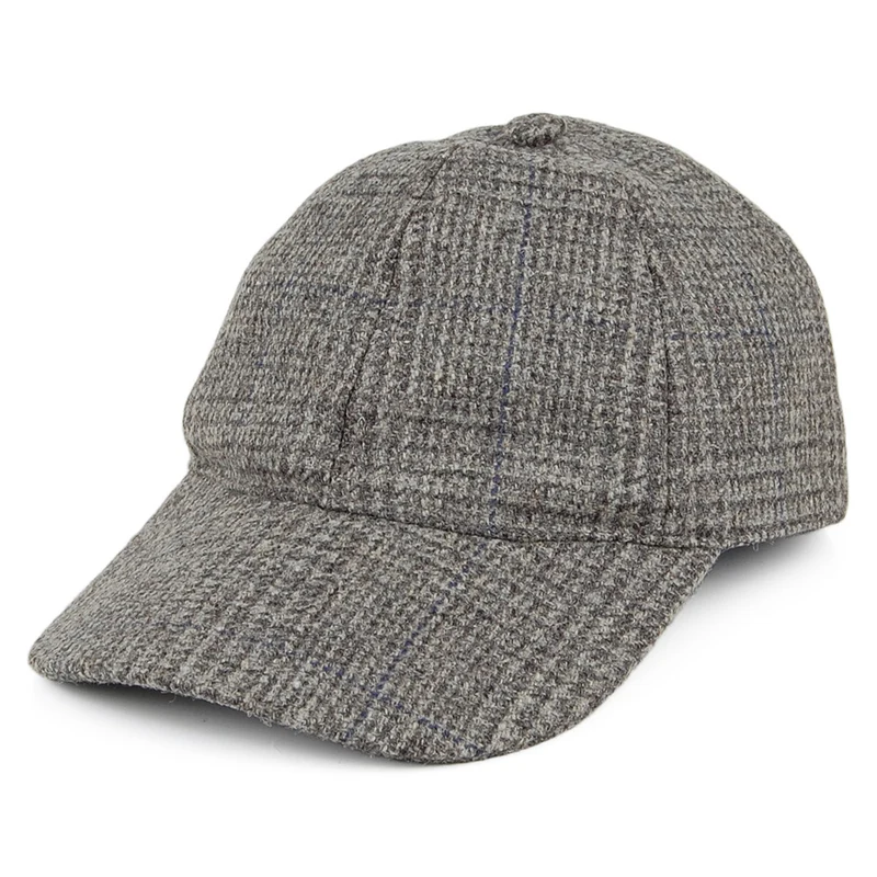 Christys Baseball Cap mit Prince of Wales Karomuster aus Wollgewebe - Grau