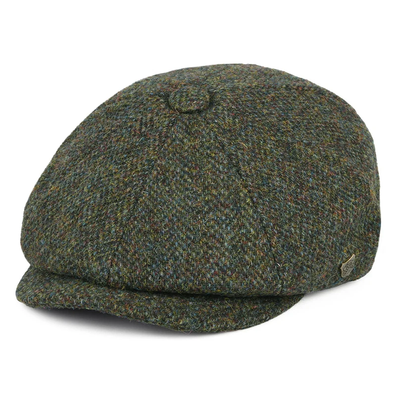 Failsworth Carloway HARRIS TWEED Ballonmütze mit Fischgrätmuster - Waldgrün