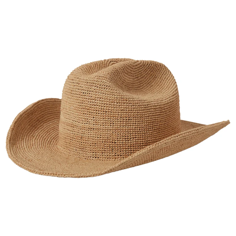 Brixton Odessa Gehäkelter Cowboy Hut aus Raffia Stroh - Hellbraun