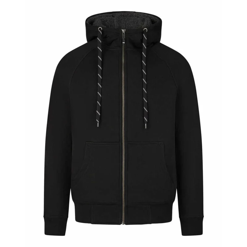 FHB JÖRG Sweater-Jacke mit Kapuze und Webpelz schwarz