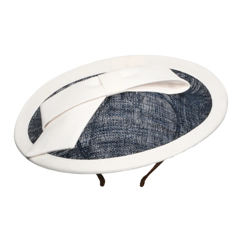 Whiteley Grace Scheiben Fascinator aus Stroh - Marineblau-Elfenbeinfarben