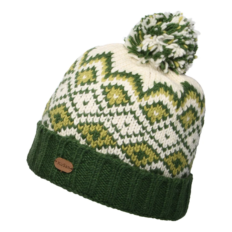 Kusan Turn Up Bommelmütze Diamond - Grün-Creme