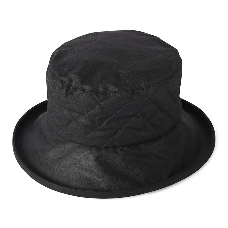Failsworth Gesteppte Fischerhut aus British Waxed Cotton - Schwarz