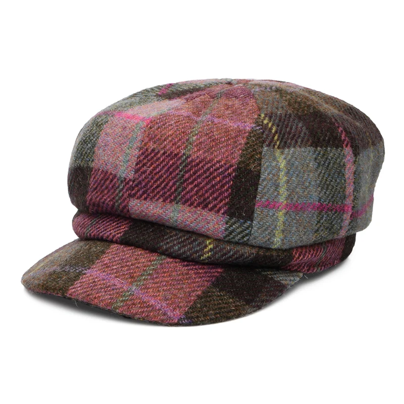 Failsworth Gabby HARRIS TWEED Bakerboy Ballonmütze - Rosa-Moosgrün