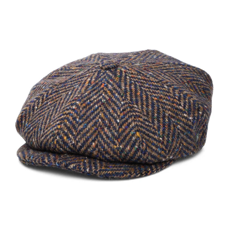 City Sport Donegal Tweed Ballonmütze mit Fischgrätmuster - Blau-Taupe