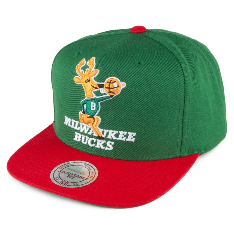 Mitchell & Ness Milwaukee Bucks Snapback Cap - XL Logo 2 Tone - Grün-Rot