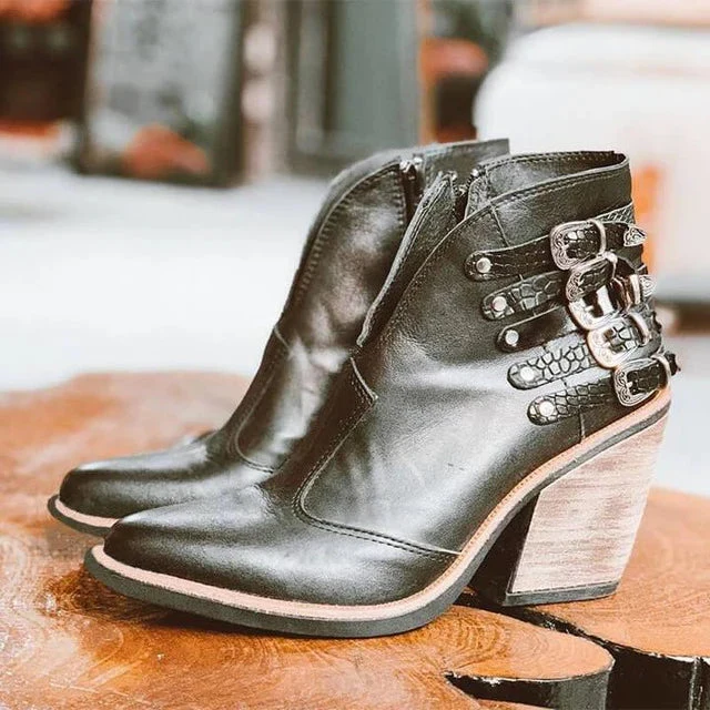 Damen Herbststiefeletten mit V-Ausschnitt und Schnalle – Léa