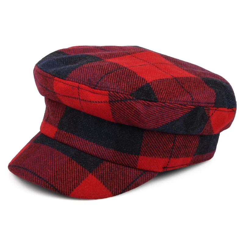 Tommy Hilfiger Schiffermütze Kariert aus Wolle - Rot-Marineblau