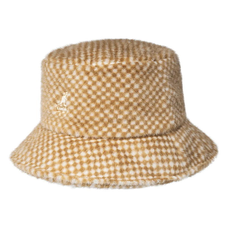 Kangol Kunstfell Fischerhut mit Karomuster - Hellbraun