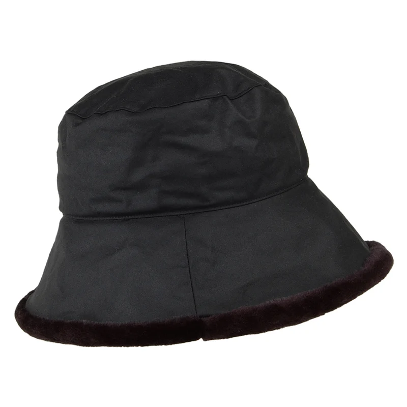 Failsworth Fischerhut Wax Cotton mit Kunstfell-Borte - Schwarz