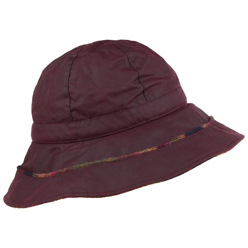 Failsworth Fischerhut mit Karo-Zierstreifen aus gewachster Baumwolle - Merlot