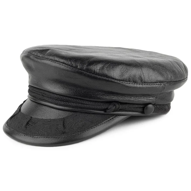 Jaxon & James Classic Griechische FIschermannsmütze aus Leder - Schwarz