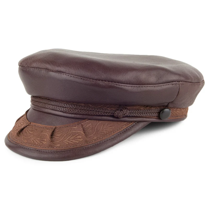 Jaxon & James Griechische FIschermannsmütze aus Leder - Dunkelbraun