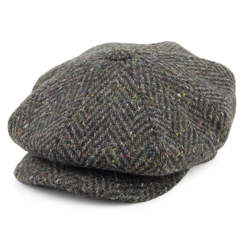 City Sport Donegal Tweed Ballonmütze mit grobem Fischgrätmuster - Grau Multi