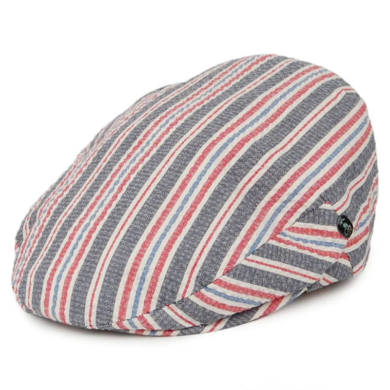 City Sport Hamptons Schiebermütze aus Seersucker - Blau-Rot