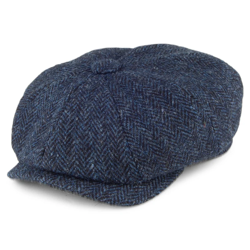 Olney 8-teilige HARRIS TWEED Ballonmütze mit Fischgrätmuster - Marineblau