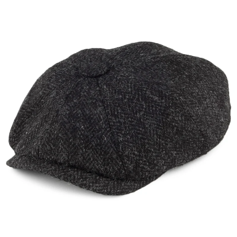 Olney 8-teilige HARRIS TWEED Ballonmütze mit Fischgrätmuster - Anthrazit