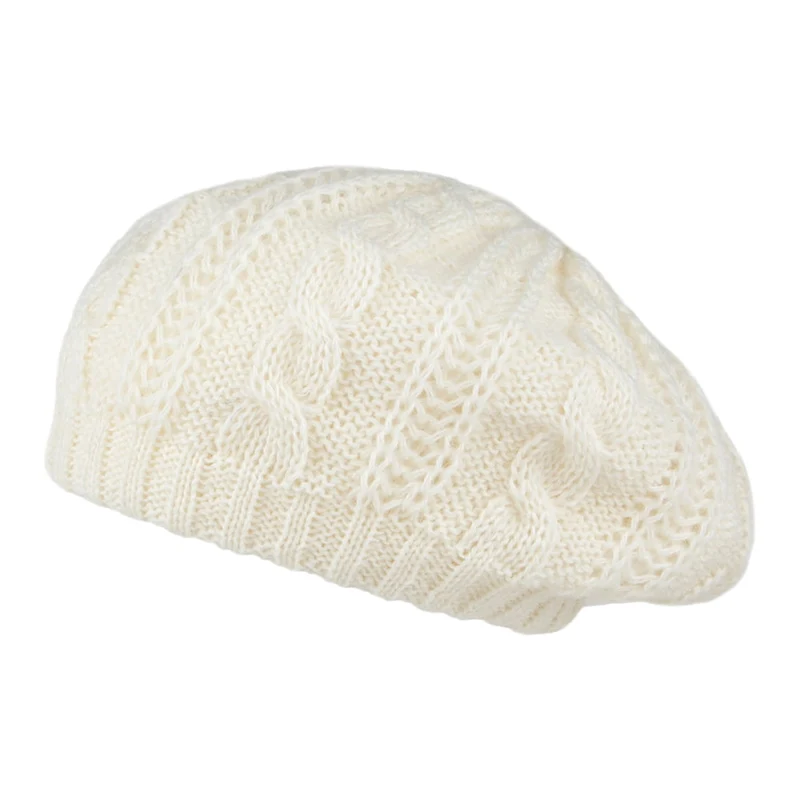 Whiteley Baskenmütze mit Zopfstrickmuster - Winterweiß