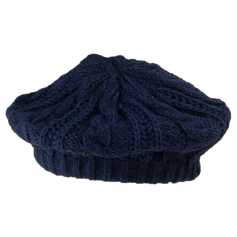 Whiteley Baskenmütze mit Zopfstrickmuster - Marineblau