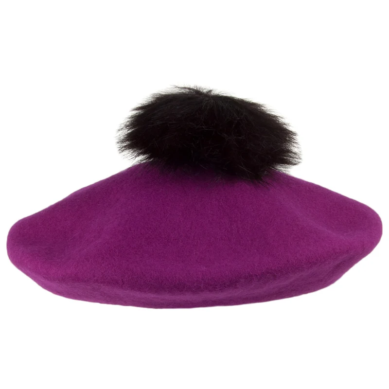 Whiteley Baskenmütze aus Wolle mit Bommel - Magenta