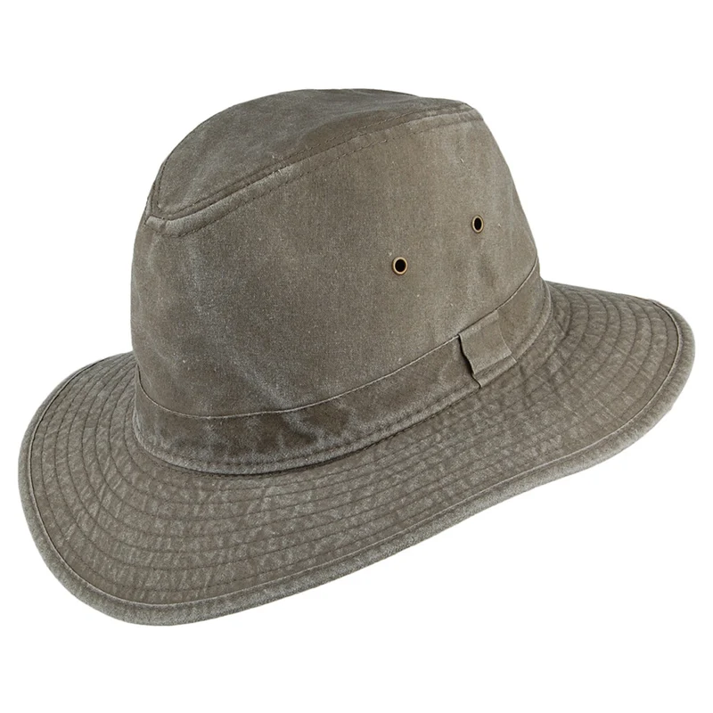 Dorfman Pacific Rondavel Safari Fedora Hut aus Baumwolle - Olivgrün
