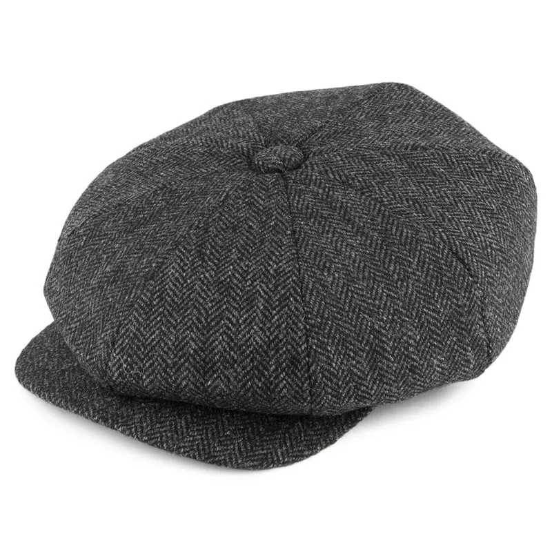Christys Country Tweed Tweed Ballonmütze mit Fischgrätmuster - Anthrazit