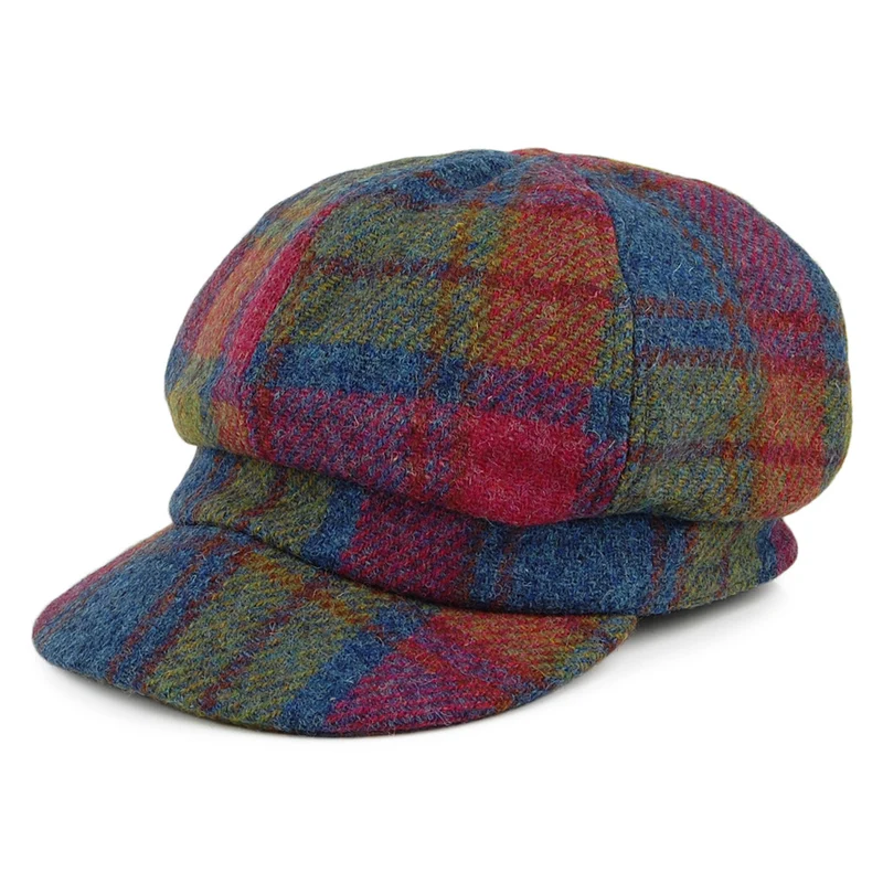 Failsworth Gabby HARRIS TWEED Bakerboy Ballonmütze - Pink-Blau