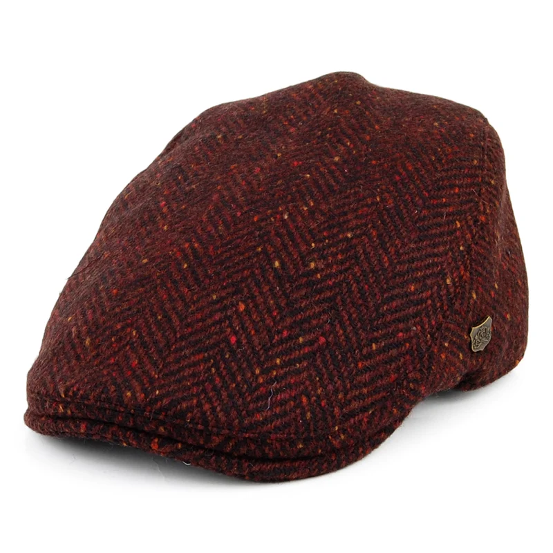 Failsworth Stockholm Donegal Tweed Schiebermütze mit Fischgrätmuster - Burgunderrot-Multi