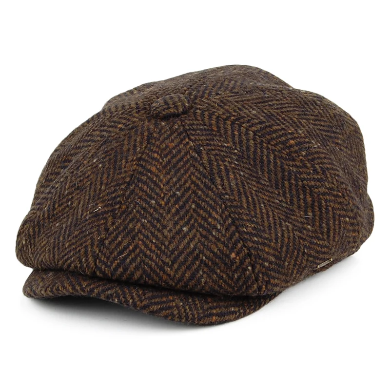 Failsworth Malmo Ballonmütze mit Fischgrätmuster aus Donegal Tweed - Braun