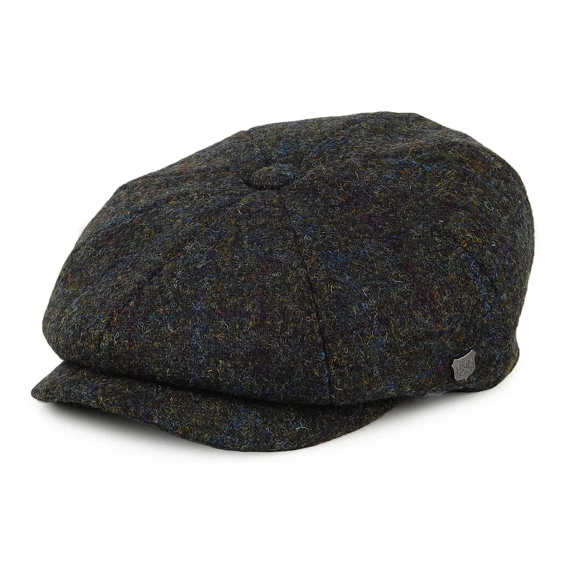 Failsworth Carloway HARRIS TWEED Ballonmütze mit Fischgrätmuster - Moosgrün-Blau