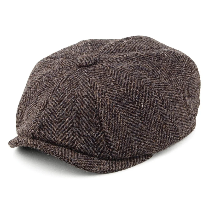 Olney HARRIS TWEED Fischgrätmuster Ballonmütze - Braun